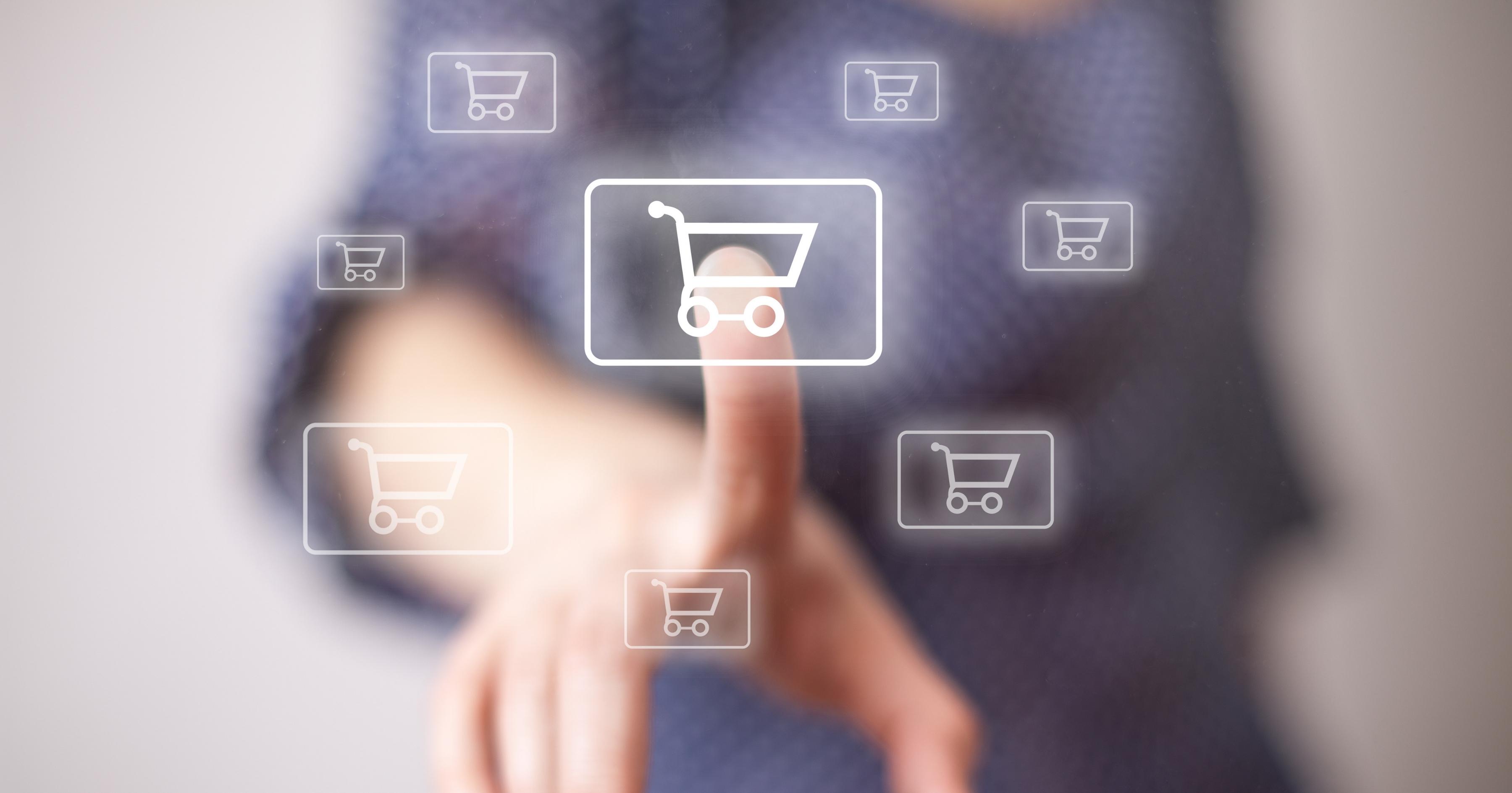 Shopify SEO: The ultimate guide to improve SEO on Shopify 1 Person touching an online shopping cart button.